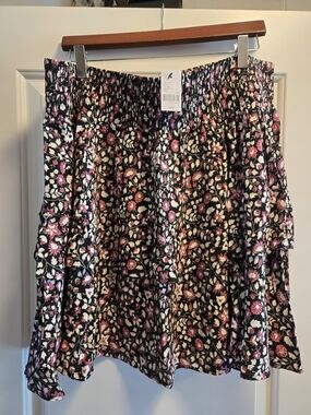 NWT Lane Bryant Floral Tiered Smocked Waist Skirt - Black with Pink Floral